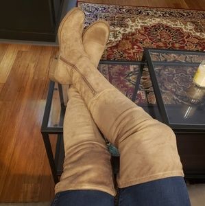 Justfab thigh high taupe boots